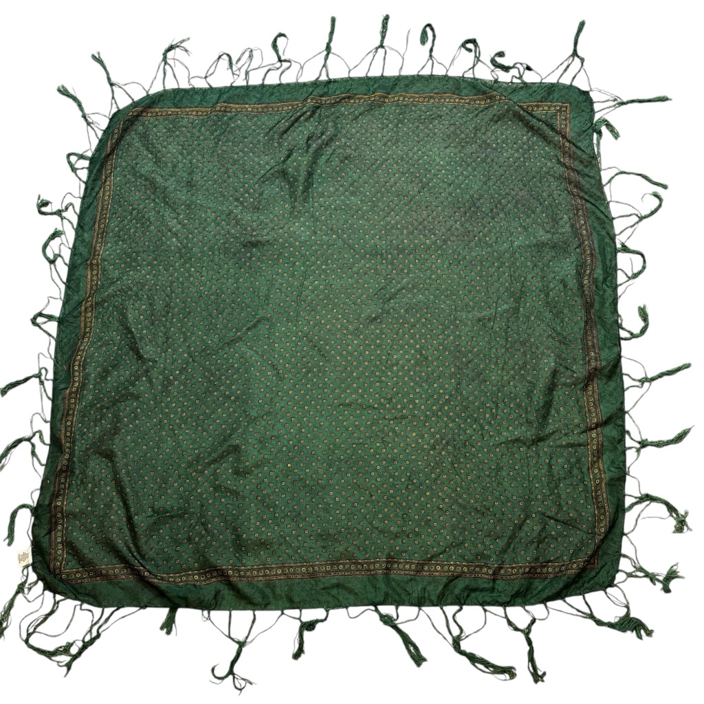 Large Square Fringe End 100 Silk Scarf Green And Yellow